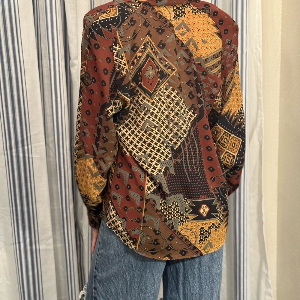 Vintage-Inspired Patchwork Button Down Shirt - image 3
